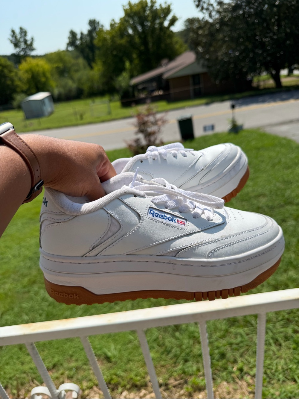 Reebok White Women’s Platform Sneakers with Gum Outsole
